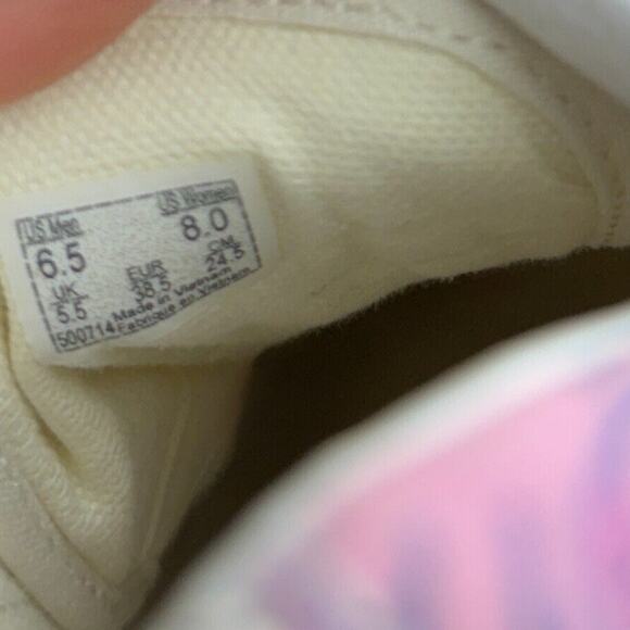 VAN's Old Skool Cream Suede Leather w/ Pink Floral Print Multi-Color - W.8 - EUC - Picture 5 of 9